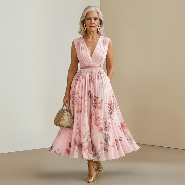 Women’s Sleeveless V Neck Floral Midi Dress