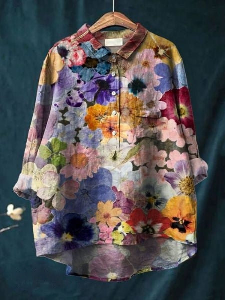 Women’s Floral Button Up Loose Long Sleeve Blouse