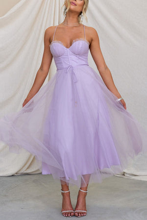 Women's Sweetheart Neck Tulle Midi Dress