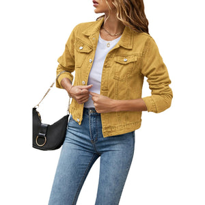 Classic Button-Up Cropped Denim Jacket