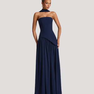 Vestido maxi plisado sin tirantes para mujer