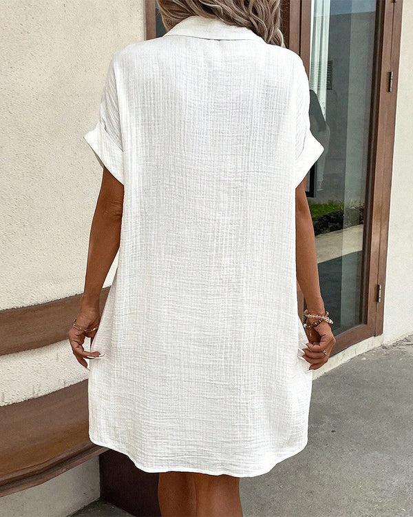 Women's Relaxed Button Shirt Dress with Pockets