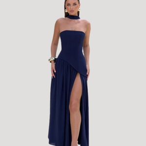 Vestido maxi plisado sin tirantes para mujer