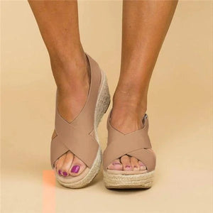 Sandalias de cuña con plataforma de alpargata y puntera abierta para mujer