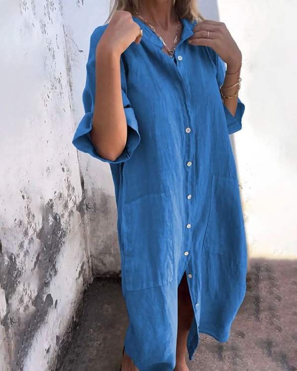 Vestido camisa holgado con botones delanteros para mujer