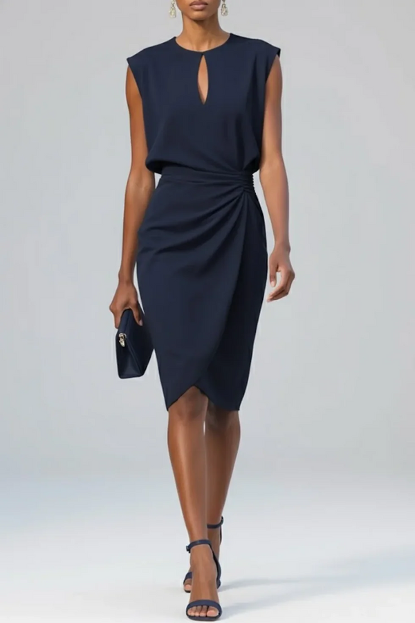 Women's Sleeveless Draped Waist Midi Dress