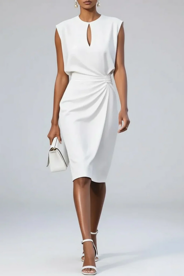 Women's Sleeveless Draped Waist Midi Dress