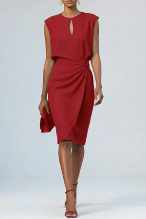Women's Sleeveless Draped Waist Midi Dress