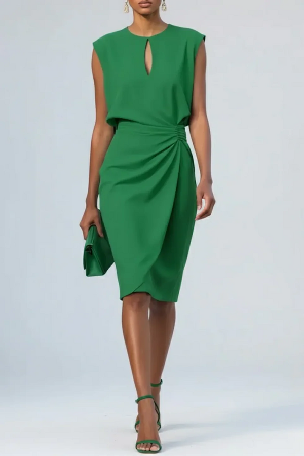 Women's Sleeveless Draped Waist Midi Dress