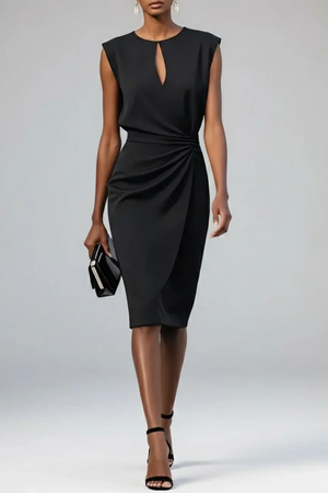 Women's Sleeveless Draped Waist Midi Dress