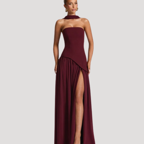 Vestido maxi plisado sin tirantes para mujer