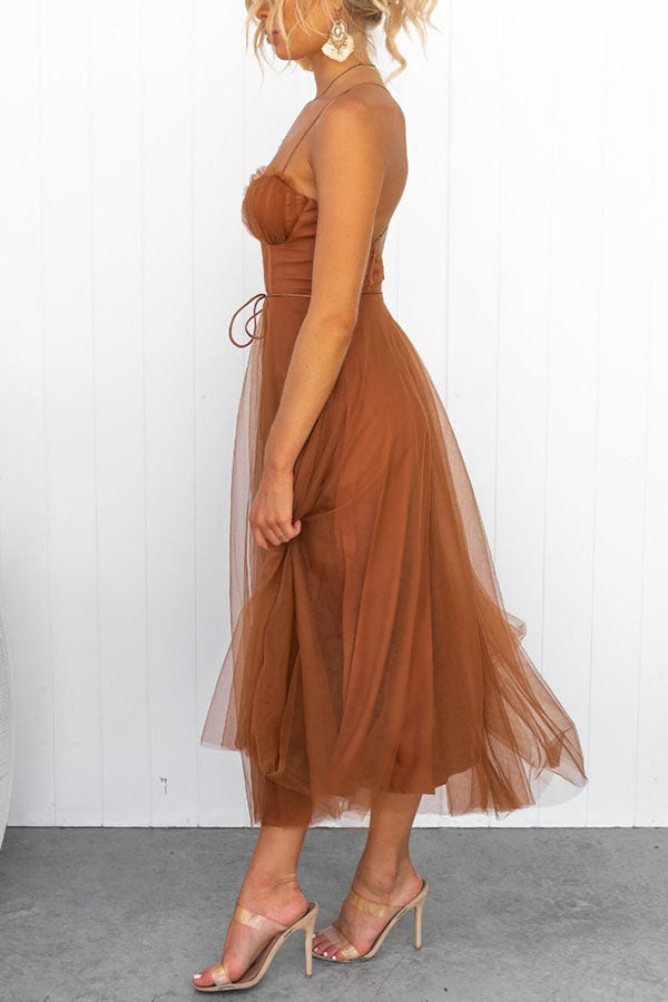 Women's Sweetheart Neck Tulle Midi Dress