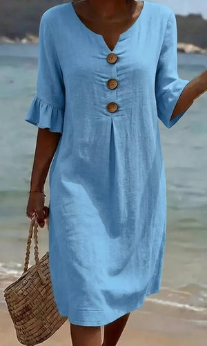 Women's Short Casual Midi Dress with Ruffled Sleeves