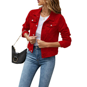 Classic Button-Up Cropped Denim Jacket
