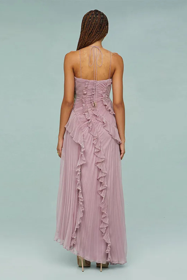 Women's One-Shoulder Ruffle Midi Dress with Asymmetrical Hem