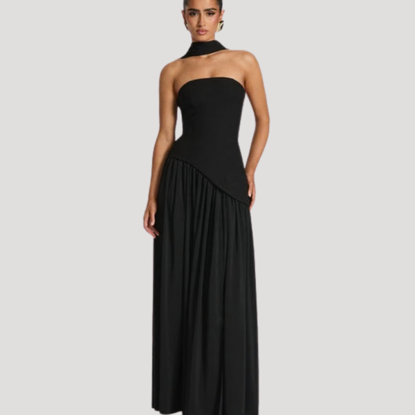 Vestido maxi plisado sin tirantes para mujer