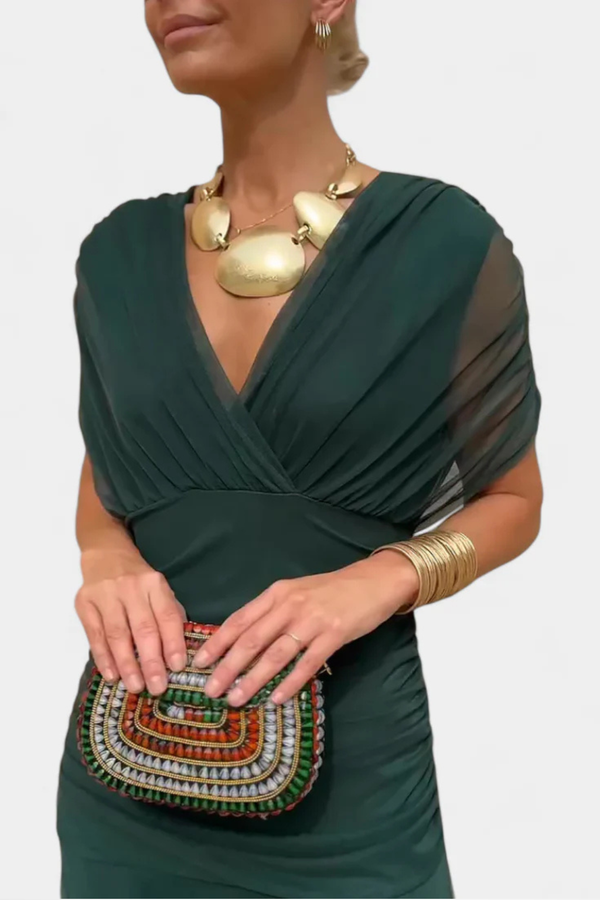 Vestido largo de noche plisado para mujer con hombros descubiertos y drapeado