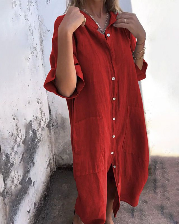 Vestido camisa holgado con botones delanteros para mujer