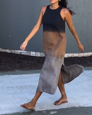 Women's Sleeveless Maxi Dress with Ombre Color Design