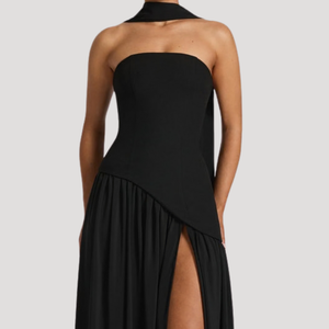Vestido maxi plisado sin tirantes para mujer