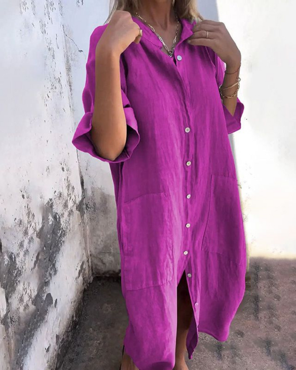 Vestido camisa holgado con botones delanteros para mujer