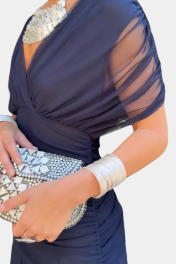 Vestido largo de noche plisado para mujer con hombros descubiertos y drapeado