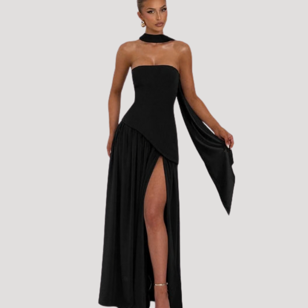 Vestido maxi plisado sin tirantes para mujer