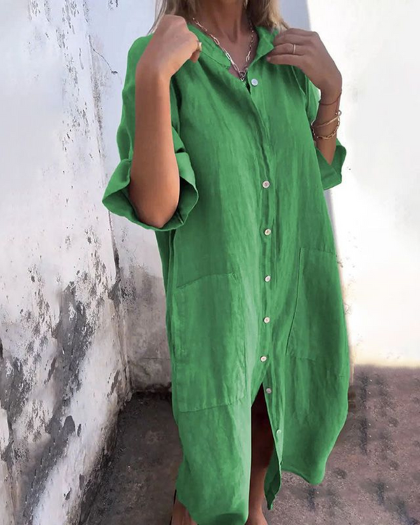 Vestido camisa holgado con botones delanteros para mujer