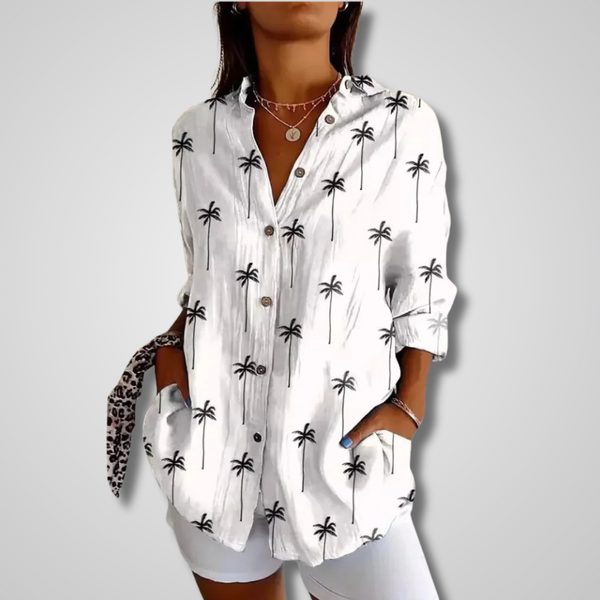 Women’s Artistic Print Button-Up Tunic Blouse