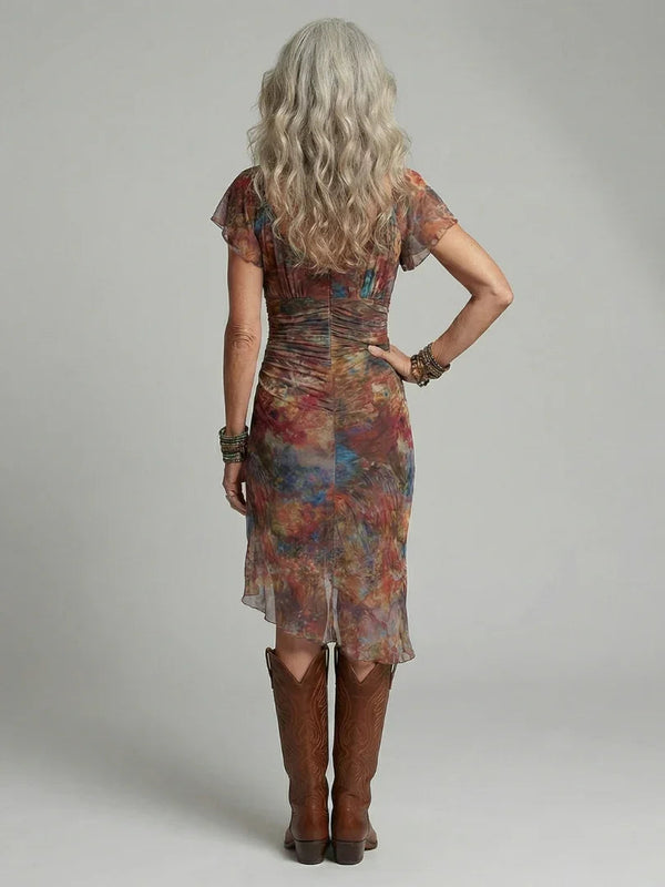 Women's Halter Midi Dress with Asymmetrical Hem