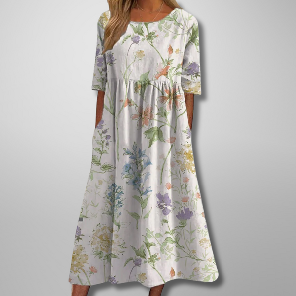 Vestido midi con brisa botánica para mujer