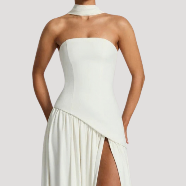 Vestido maxi plisado sin tirantes para mujer