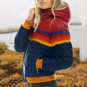 Women's Retro Stripe Puffer Winter Jacket