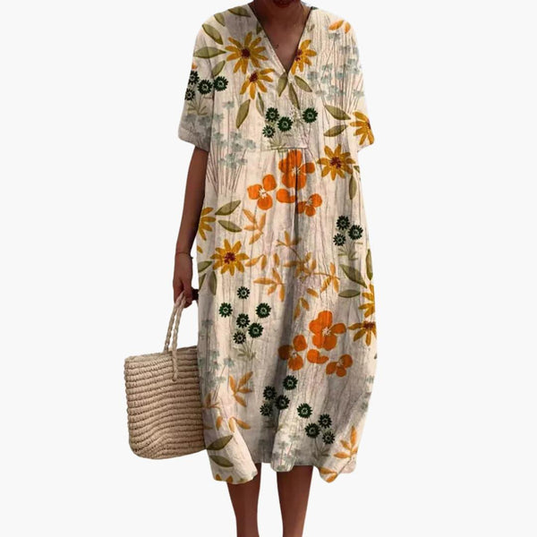 Women's Floral V-Neck Summer Midi Dress