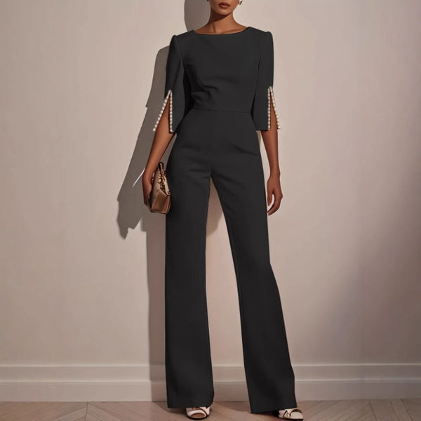 Women’s Elegant Wide-Leg Evening Jumpsuit with Cape Sleeves