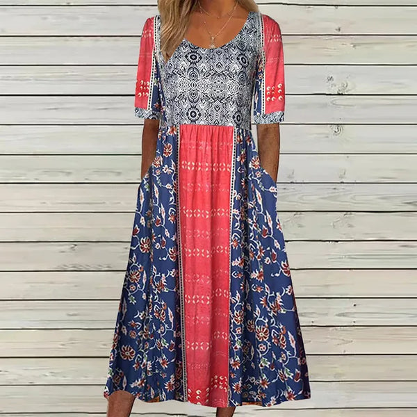 Women’s Boho Vintage Print Floral Midi Dress