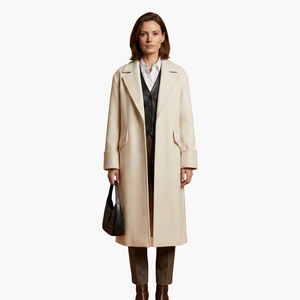 Women's Long Coat with Notch Collar