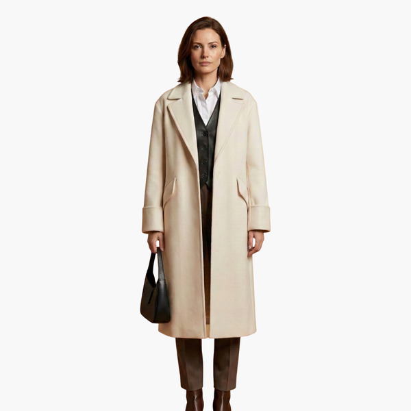 Women's Long Coat with Notch Collar