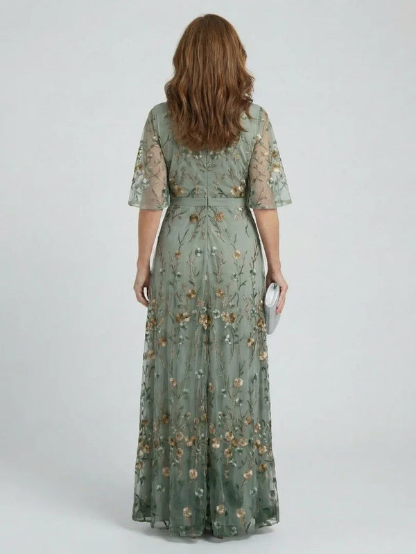Women’s Floral Boho V-Neck Short Sleeve Maxi Dress