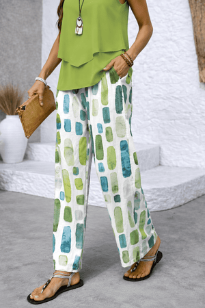 Women's Layered Top and Printed Wide-Leg Trousers Set