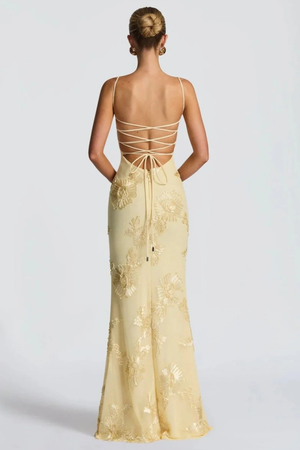 Women's Floral Embroidered Strapless Corset Maxi Dress