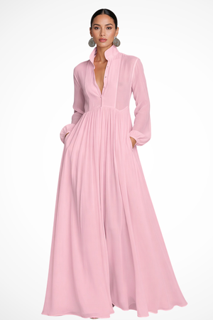 Vestido Maxi de Manga Larga con Botones y Bolsillos para Mujer