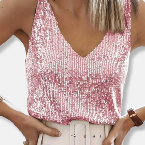 Sparkling Sequin V-Neck Sleeveless Top