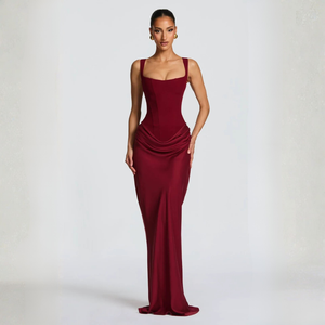 Women's Elegant Bodycon Maxi Dress with Draped Waist Detail