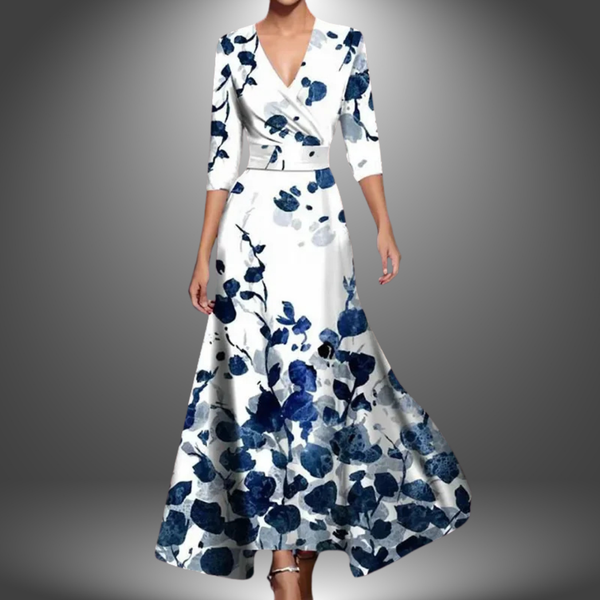 Vestido maxi cruzado para mujer con estampado floral y favorecedor escote en V
