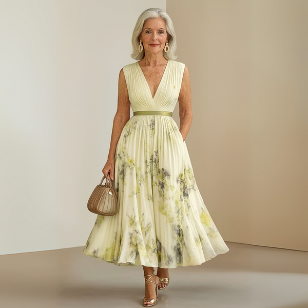 Women’s Sleeveless V Neck Floral Midi Dress