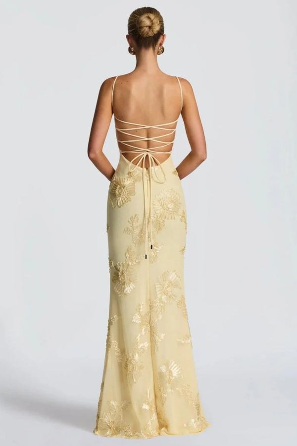 Women’s Floral Mermaid Strapless Lace-Up Back Formal Maxi Dress