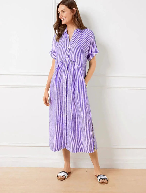 Women’s Striped Button-Front Midi Shirt Dress