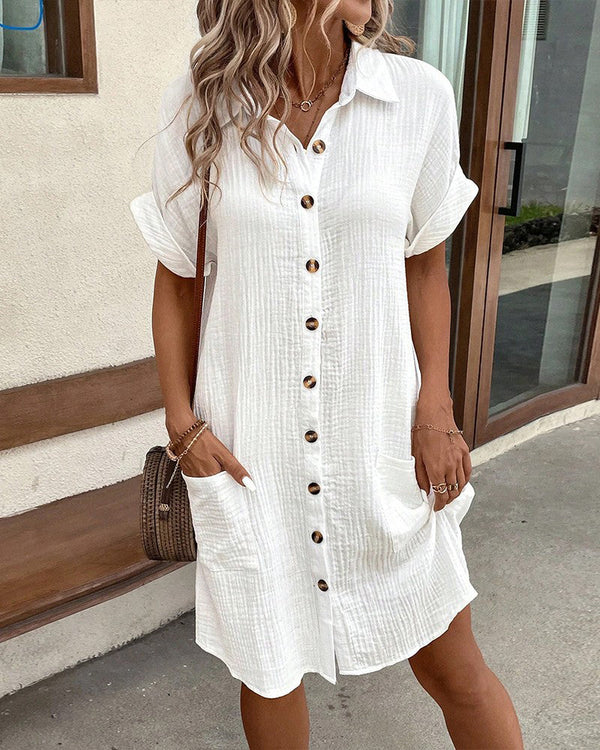 Women's Relaxed Button Shirt Dress with Pockets