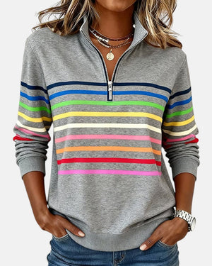 Rainbow Striped Quarter-Zip Sweatshirt